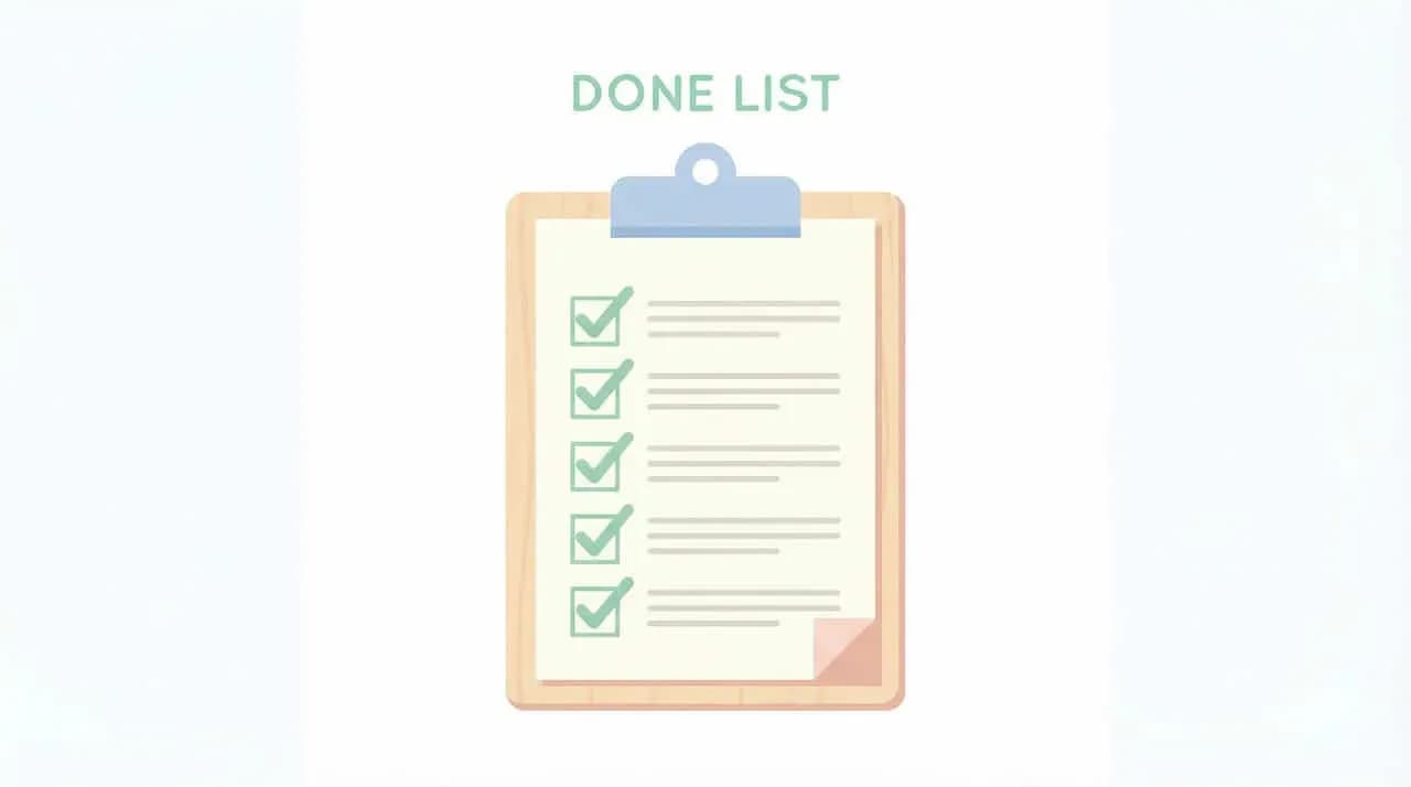 チェック済みの「DONE LIST」が書かれたクリップボードのイラスト