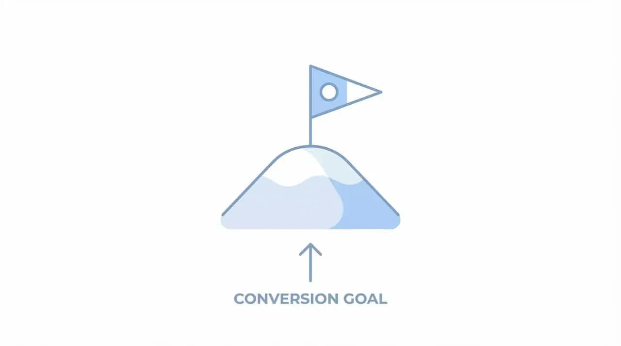 山頂の旗と「CONVERSION GOAL」の文字のイラスト