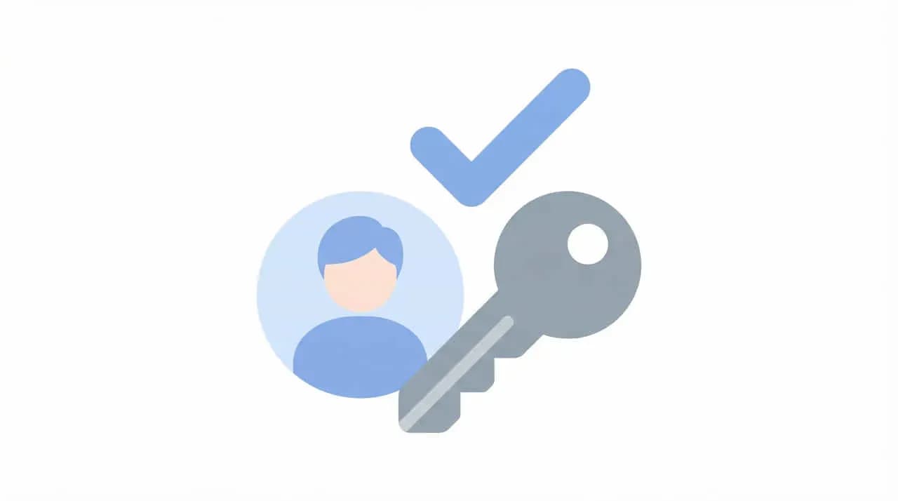 人物アイコンとチェックマーク、鍵のイラスト