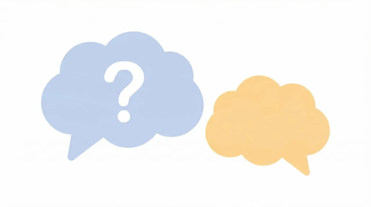 「？」の吹き出しとオレンジ色の吹き出しが並んだイラスト