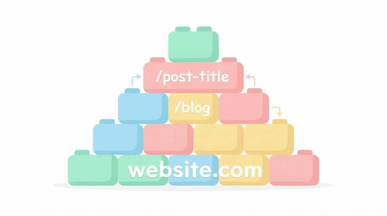「website.com」の土台に「/blog」「/post-title」のブロックが積まれたピラミッド状の図