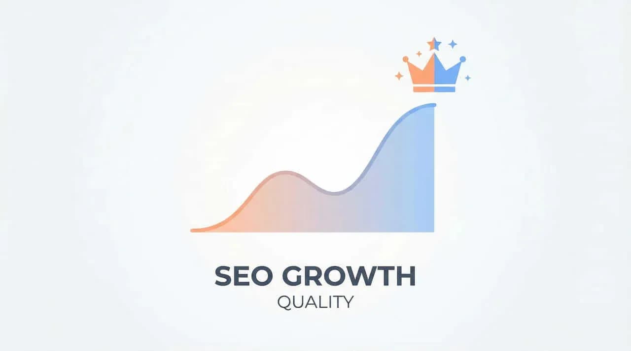 王冠のマークと山なりの折れ線グラフ、「SEO GROWTH QUALITY」の文字