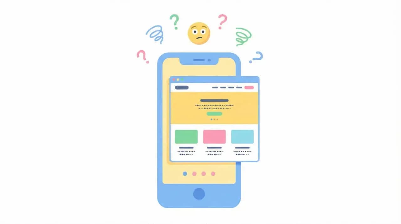 スマートフォン画面が崩れた表示になり、「?」マークが浮かぶイラスト