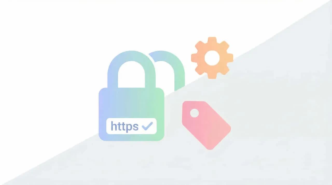 鍵と歯車、「https」のチェックタグを配したイラスト