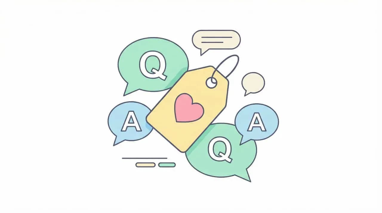 「Q」「A」の吹き出しとハート型のタグのイラスト
