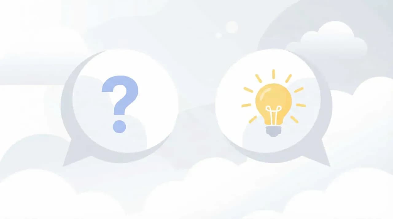 「?」と電球を描いた2つの吹き出しのイラスト