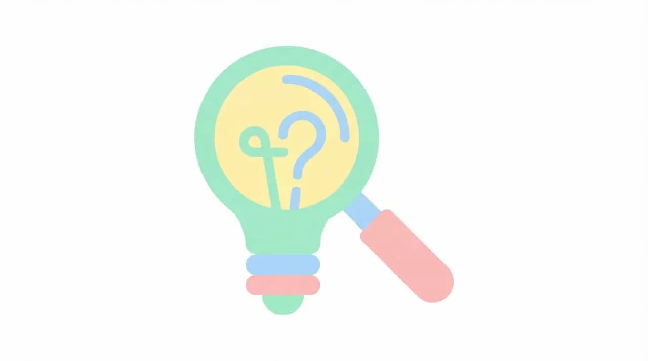 「?」を描いた電球を虫眼鏡で確認するイラスト
