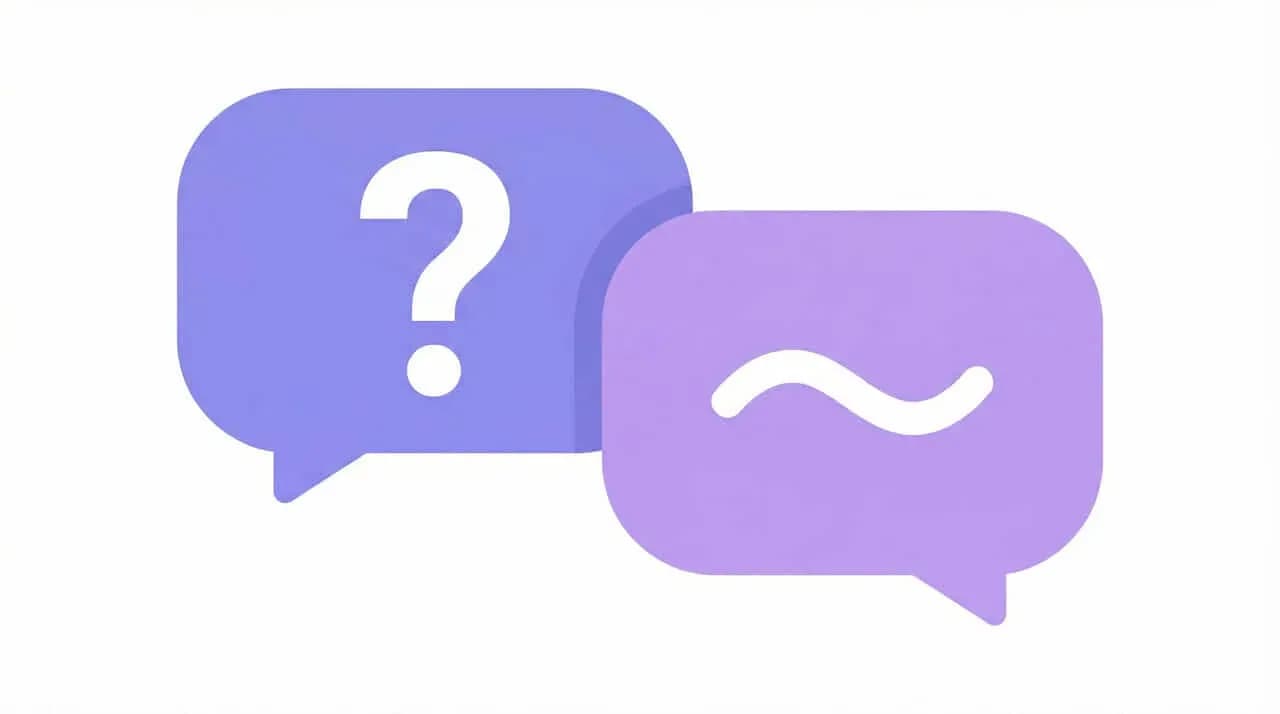「?」マークと「〜」を描いた2つの吹き出しのイラスト
