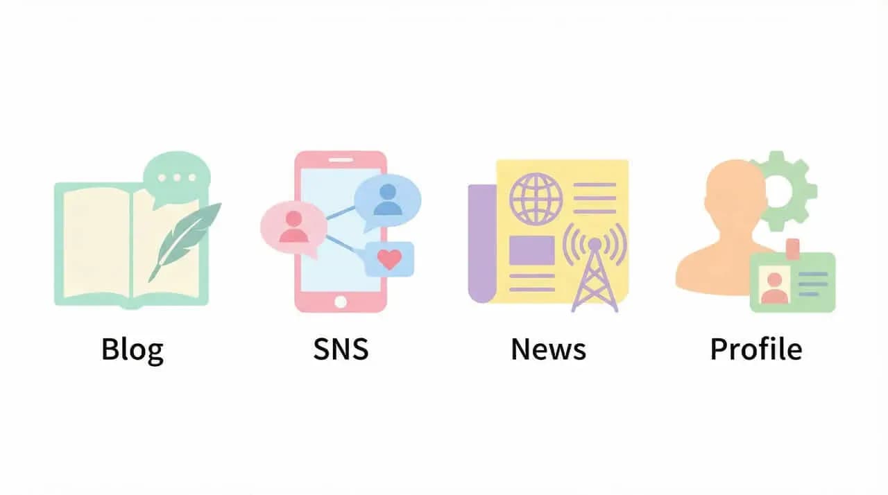 Blog・SNS・News・Profileの4つのアイコンが並んだ図