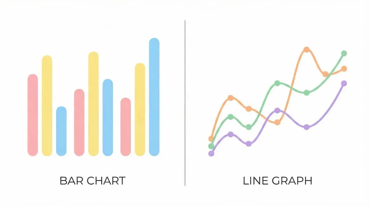 色分けされた「BAR CHART」（棒グラフ）と「LINE GRAPH」（折れ線グラフ）を並べた図
