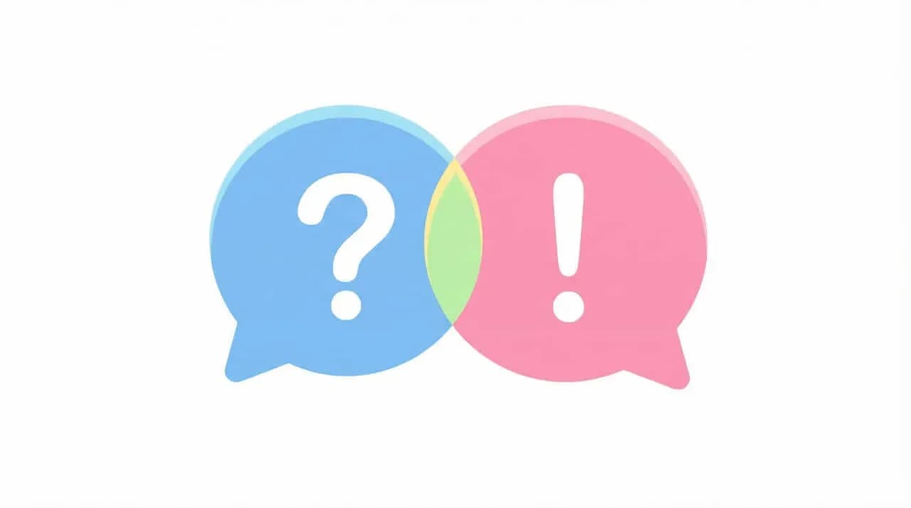 「?」と「!」を描いた2つの吹き出しが重なるイラスト