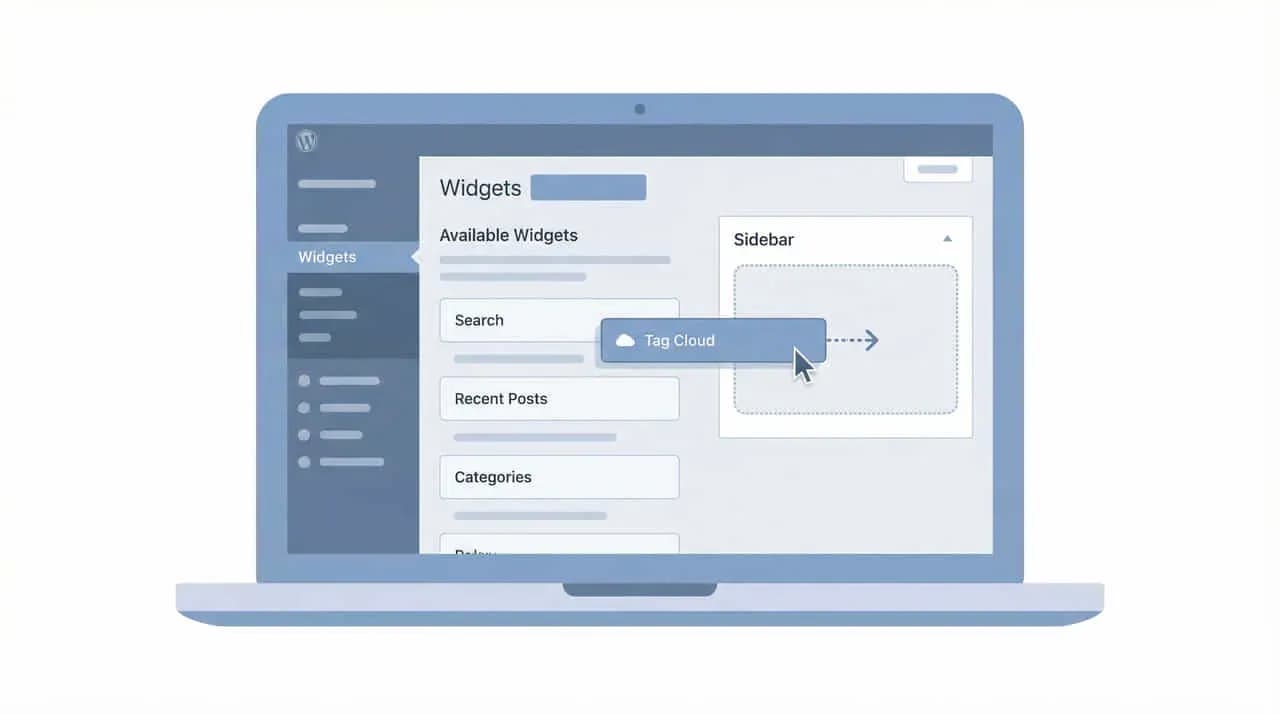WordPressのウィジェット設定画面で「Tag Cloud」をサイドバーへドラッグする様子のスクリーンショット