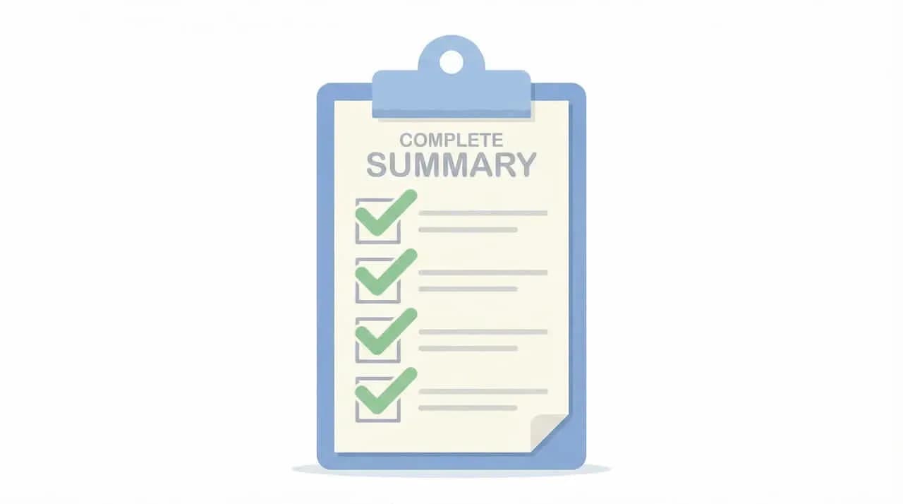 「COMPLETE SUMMARY」と書かれたチェックリストのイラスト