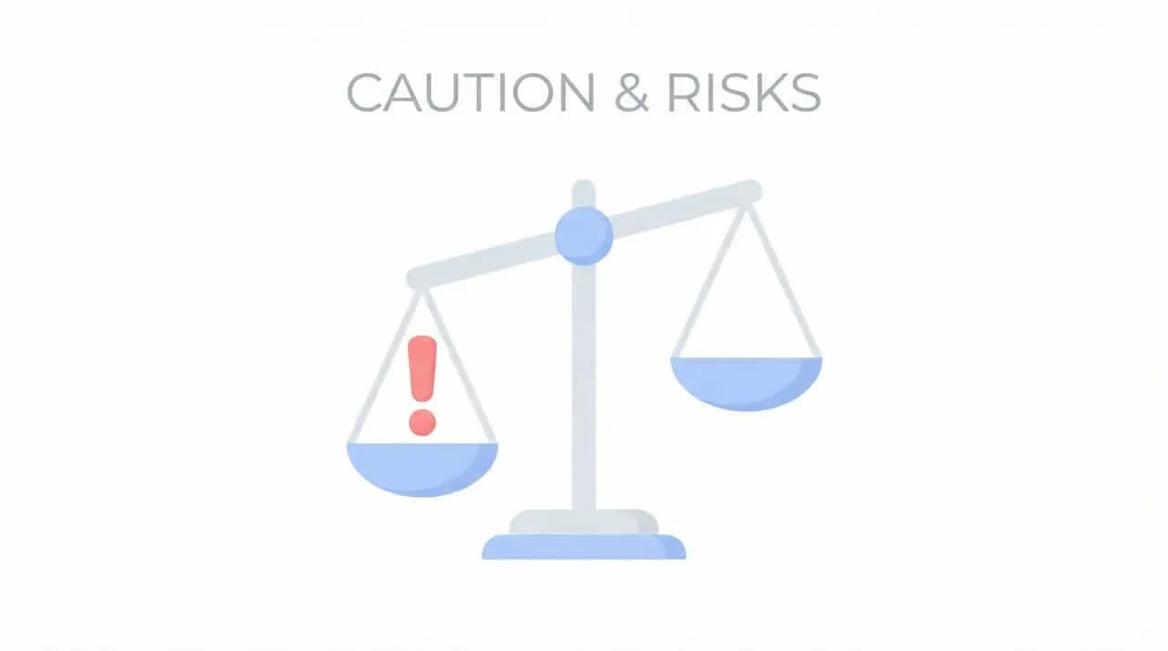 「CAUTION & RISKS」の文字と、片方に「！」が乗って傾いた天秤のイラスト