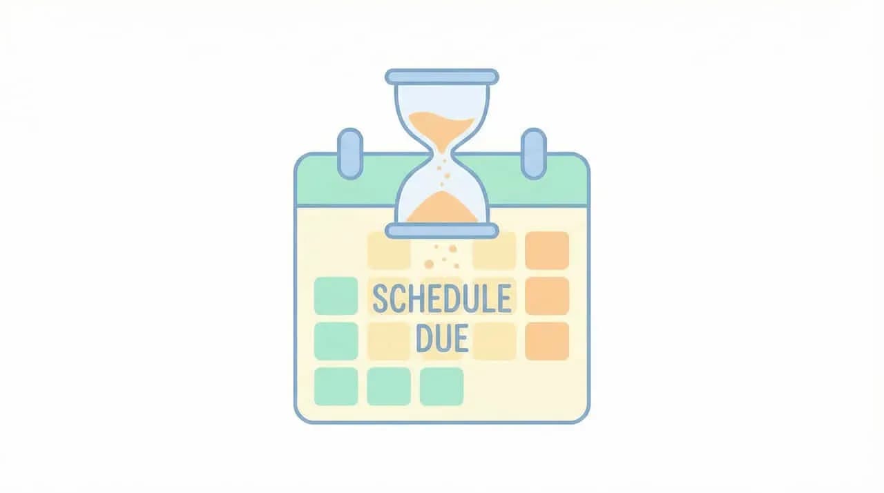 砂時計と「SCHEDULE DUE」の文字を配したカレンダーのイラスト