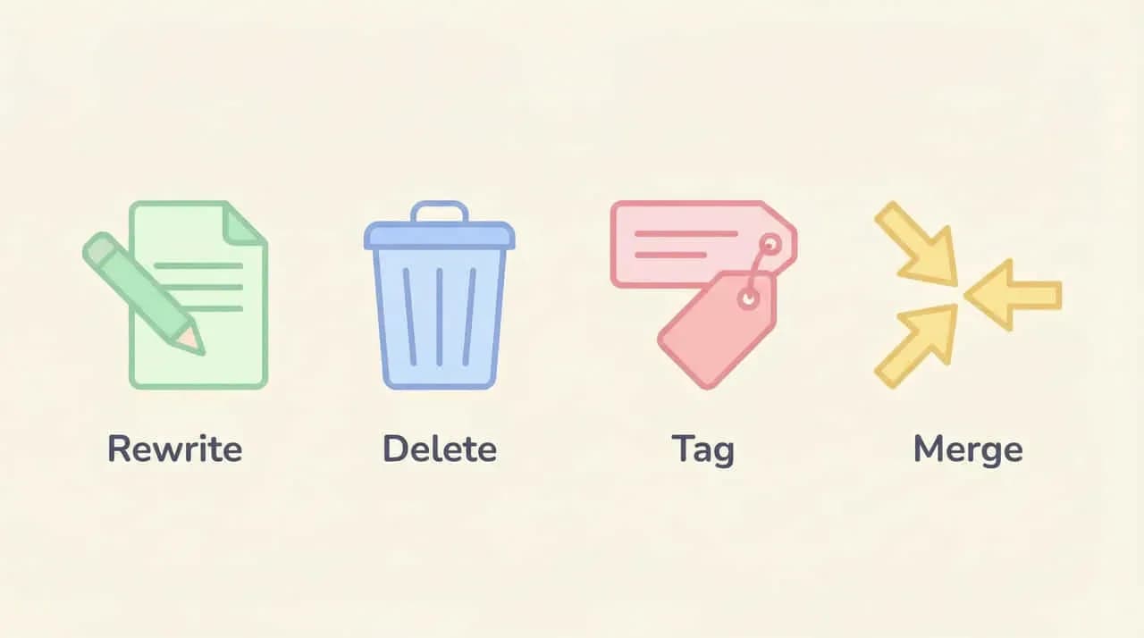 「Rewrite」「Delete」「Tag」「Merge」の4つのアイコン