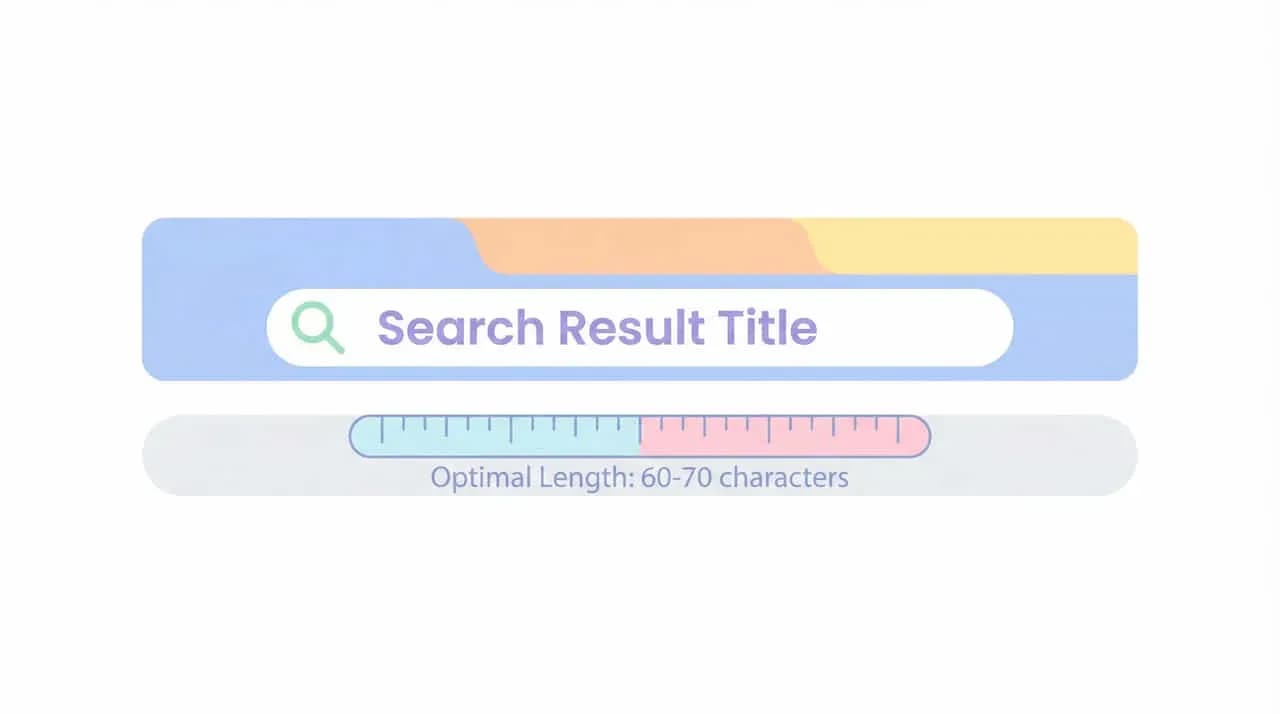 「Search Result Title」の検索窓と「Optimal Length: 60-70 characters」の目盛りを示した図