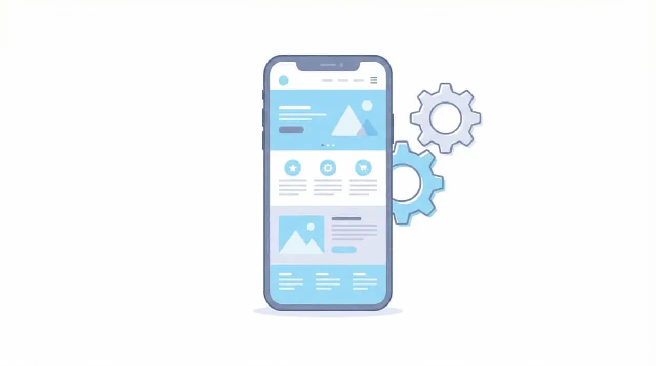 スマートフォン画面と歯車のアイコンを並べたイラスト