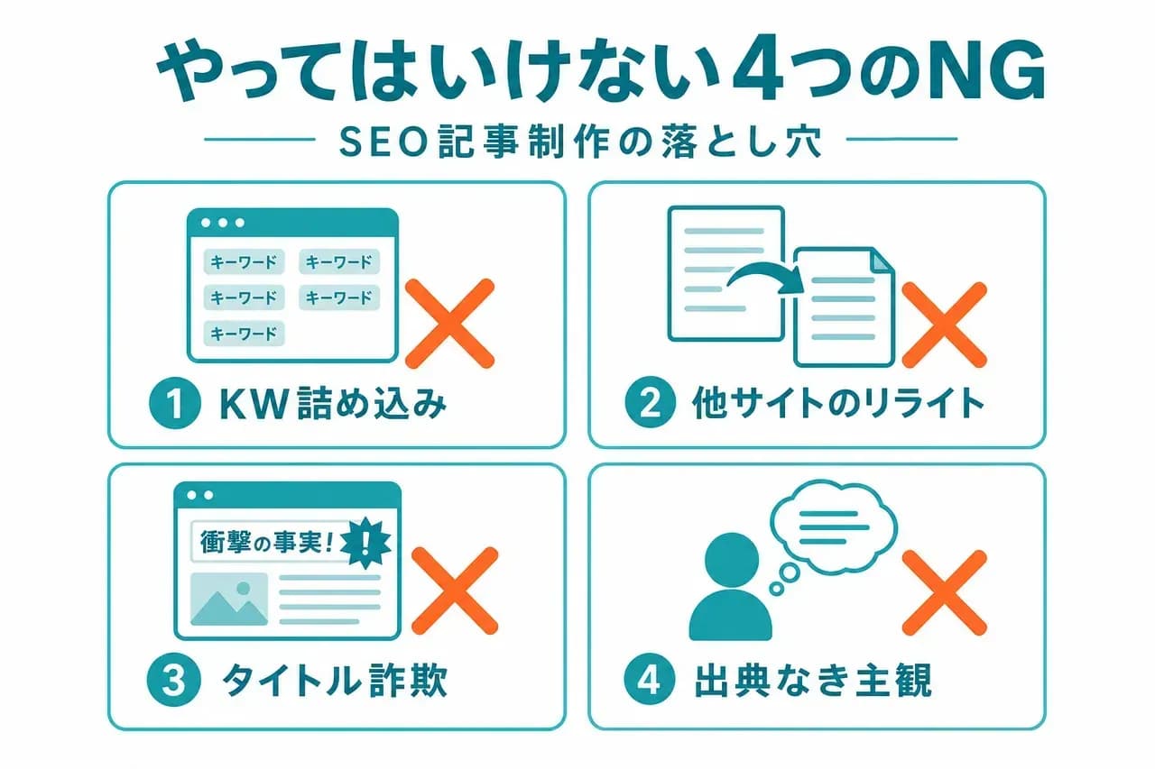 SEO記事制作でやってはいけない4つのNG例