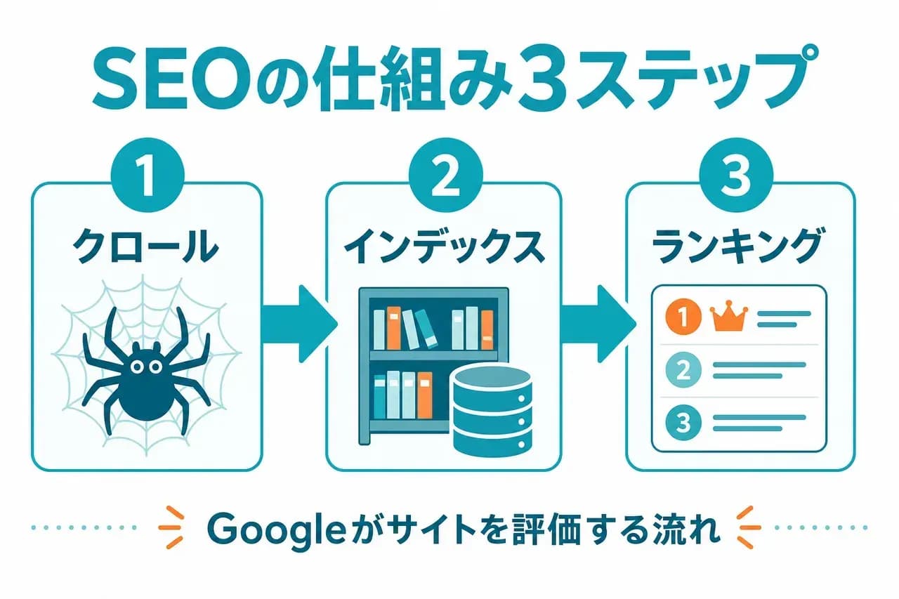 SEOの仕組み3ステップ全体像