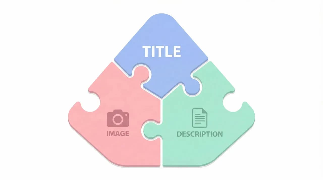 「TITLE」「IMAGE」「DESCRIPTION」の文字が入ったパズルピースを組み合わせた図