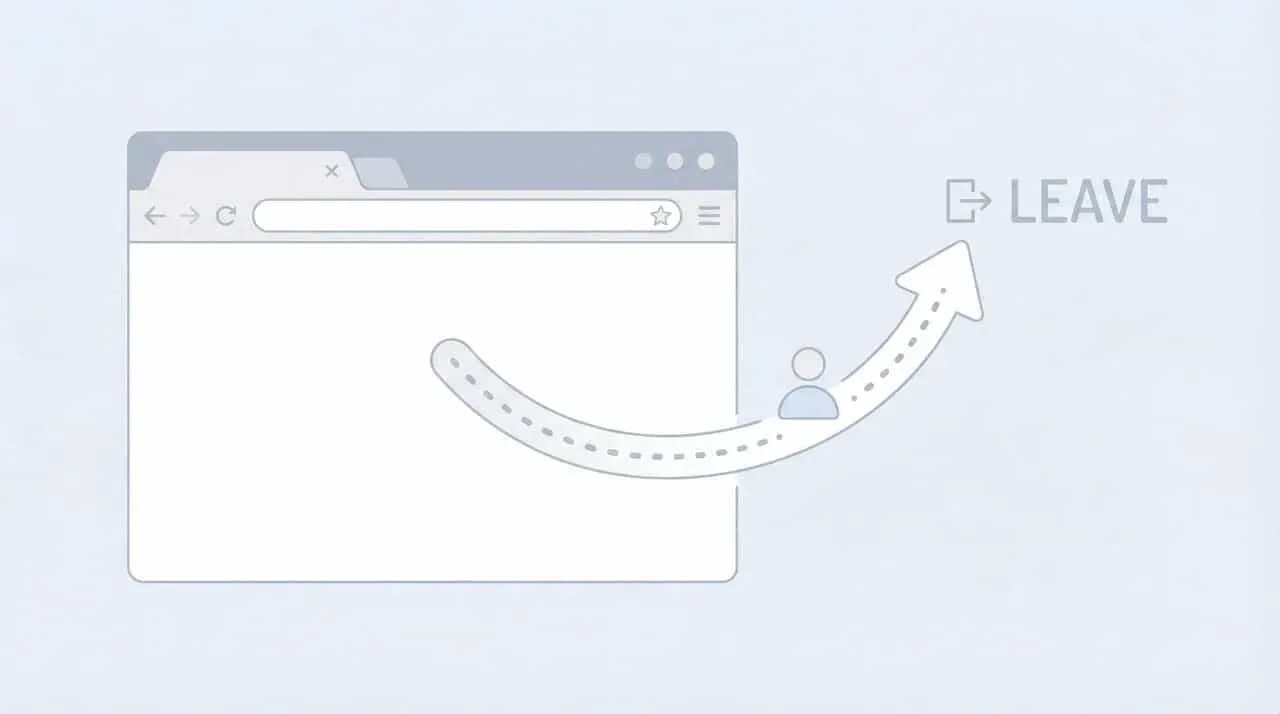 ブラウザ画面から人のアイコンが矢印に沿って「LEAVE」へ出ていく図